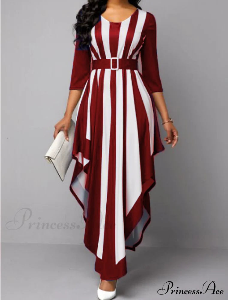 With Bohemia Gown V-Neck Full-Length Colorful Deep Stripes M / Purple Dresses