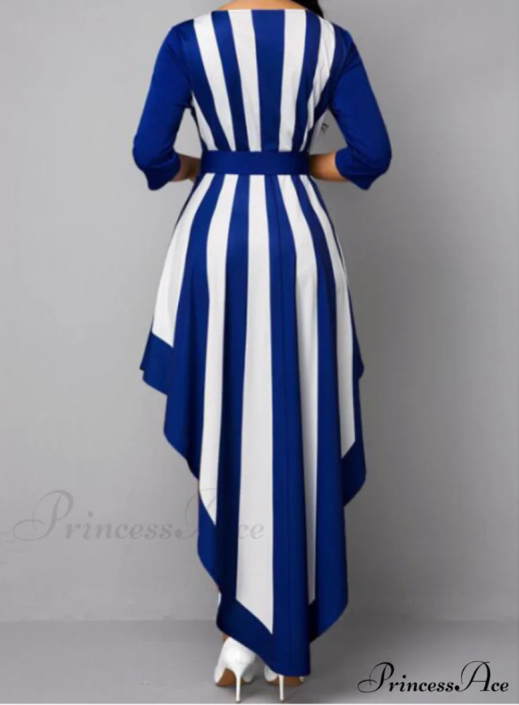 With Bohemia Gown V-Neck Full-Length Colorful Deep Stripes S / Burgundy Dresses