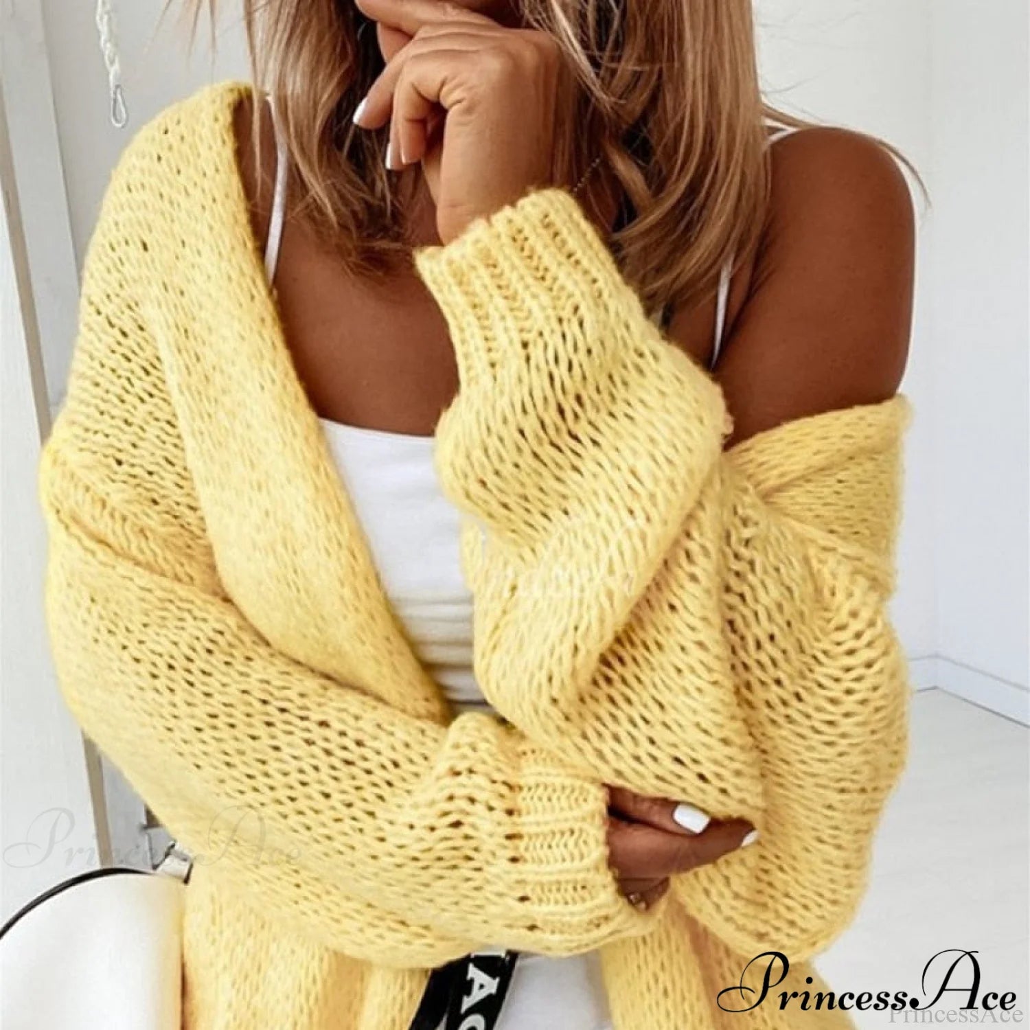 Women Casual Long Sleeve Sweaters Winter Loose Cardigan 07 Yellow / S