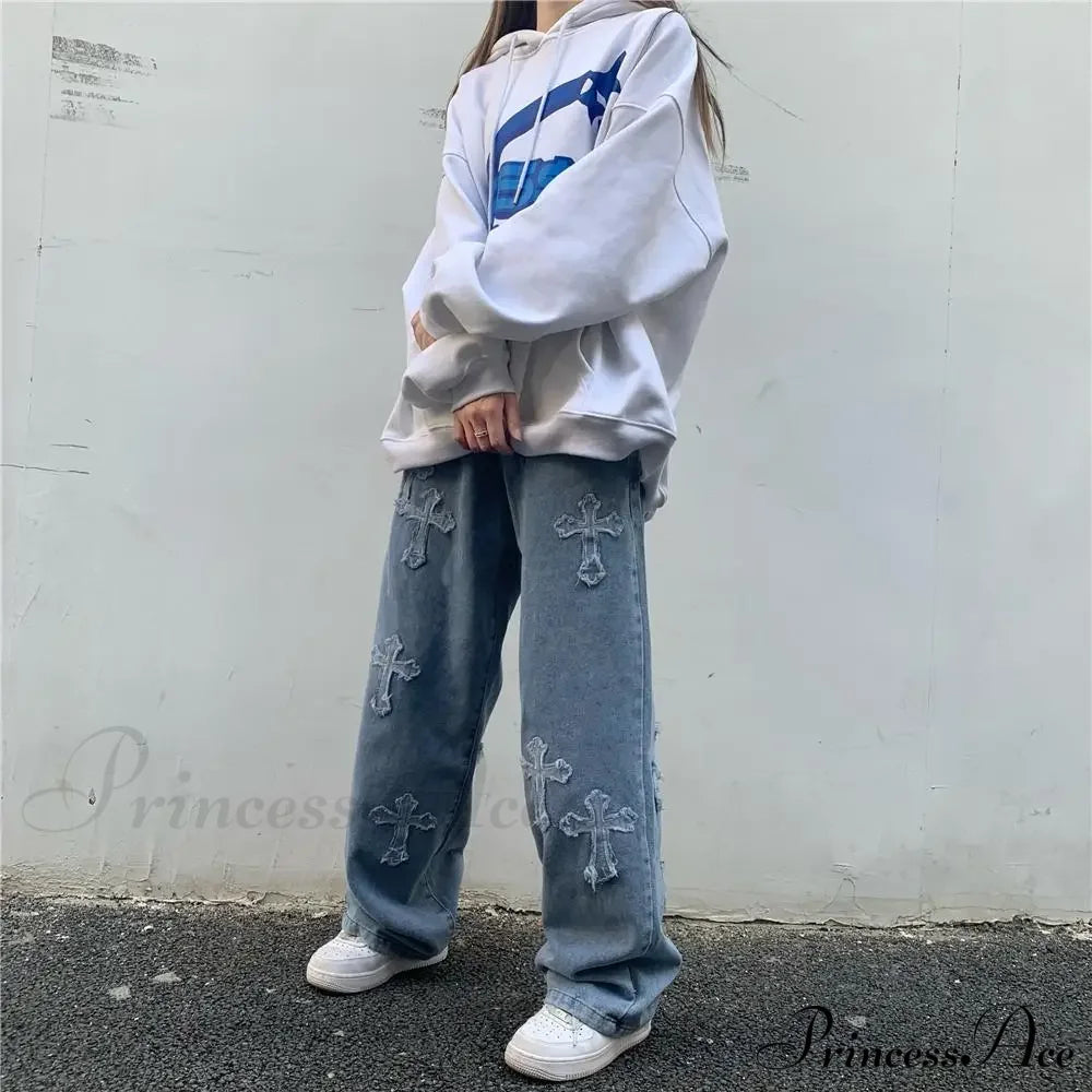 Women Pant Woman High Waist Denim Pants Wide Leg Clothing Blue Vintage Quality Fashion Straight