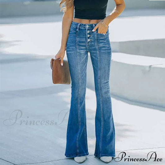 Women’s Flared Patchwork Vintage Fashion Stretch High Waist Casual Slim Streetwear Wide Leg Flare