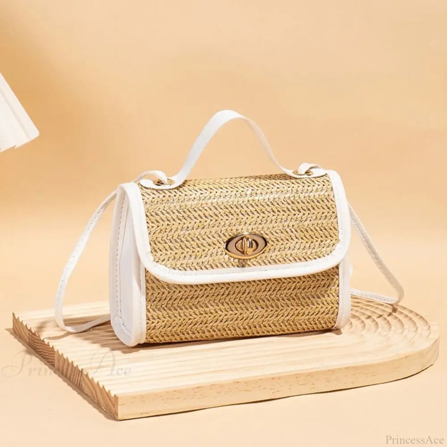 Woven Messenger Straw Travel Tote Handbag White handbag-250126