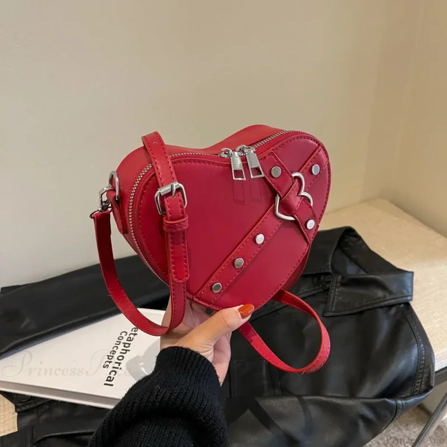 Y2K Rivet Heart-Shaped Crossbody Bag crossbody-250126