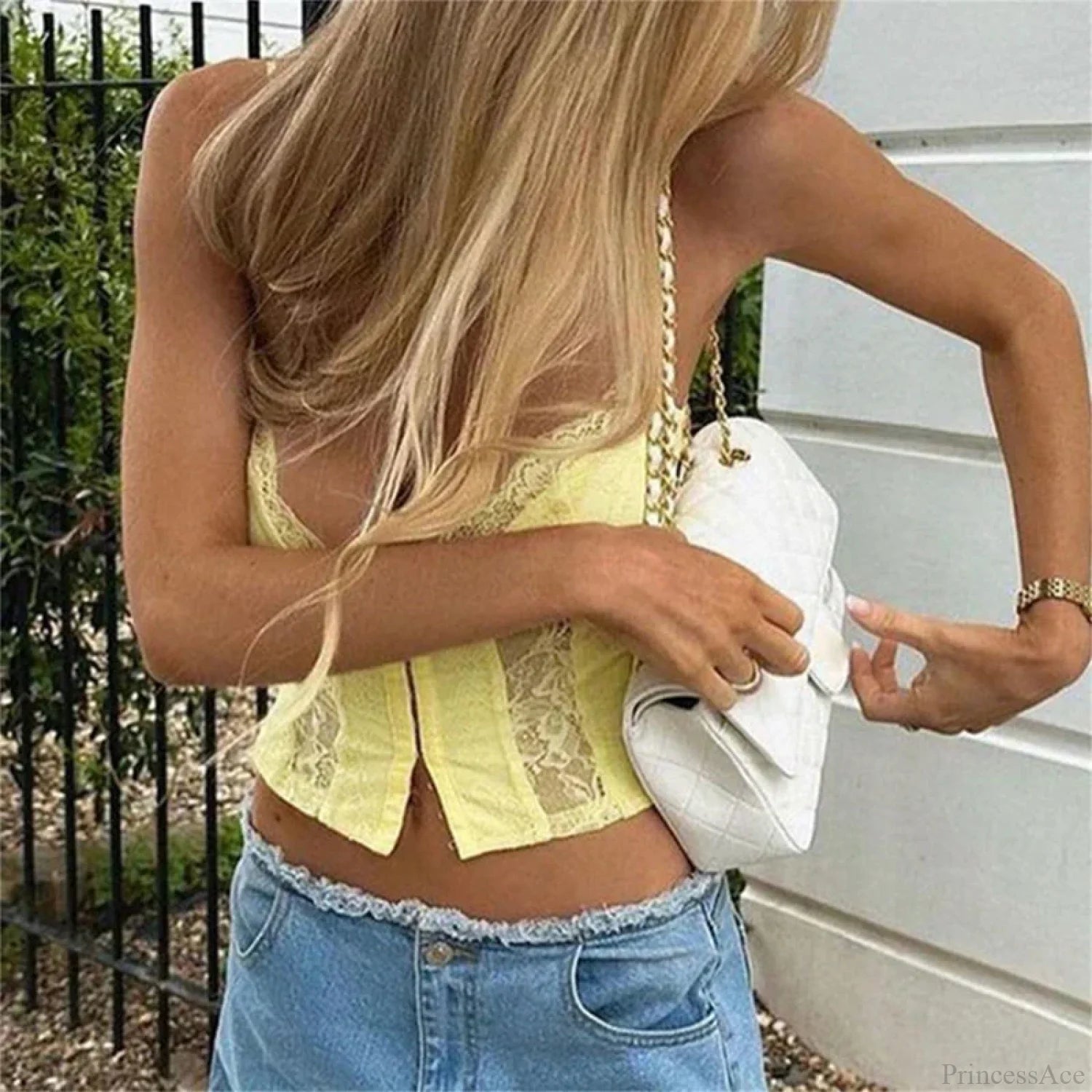 Y2K V-neck Bustier Vintage Lace Trim Backless Slim Fit Camisole Crop Top croptop-250126