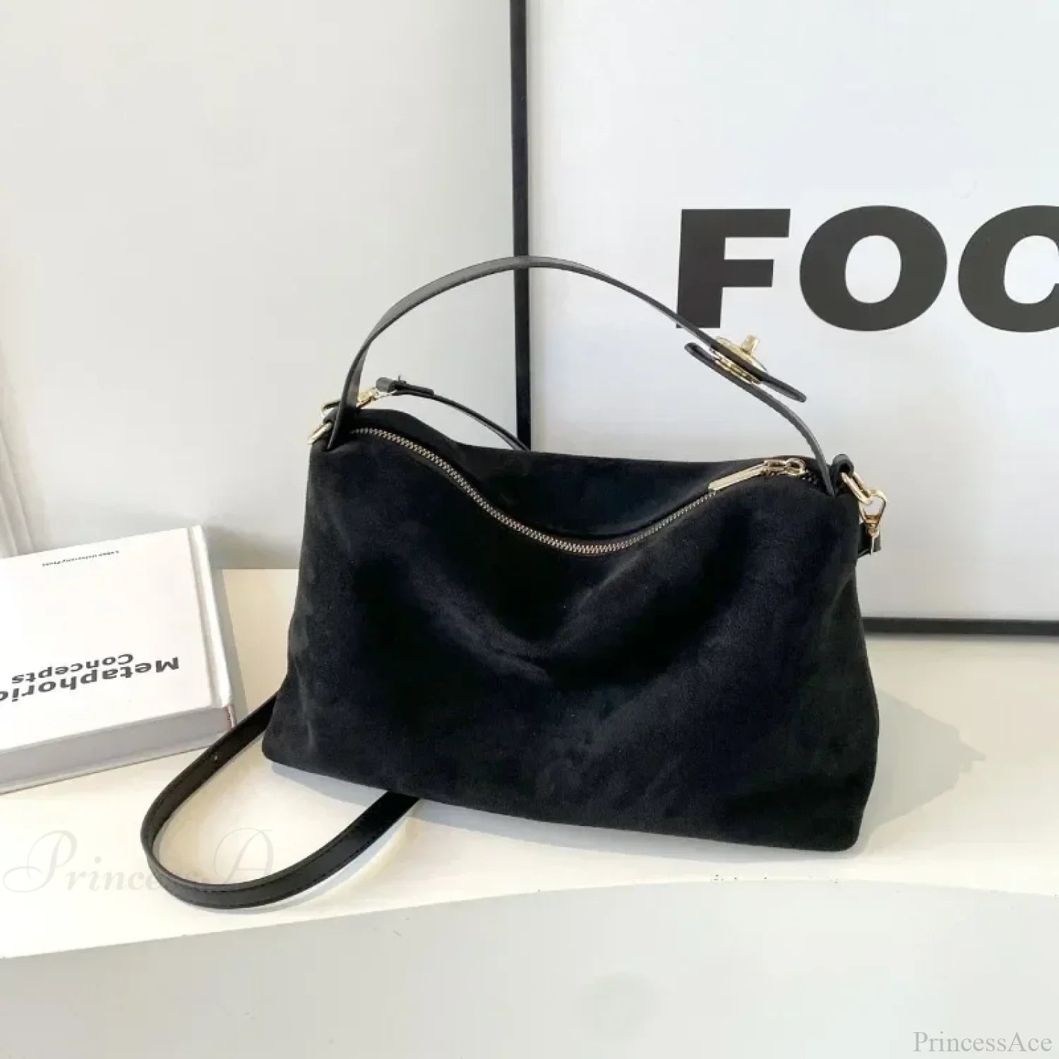 Zip Solid Sewing Thread PU High Capacity Shoulder Handbag handbag-250126