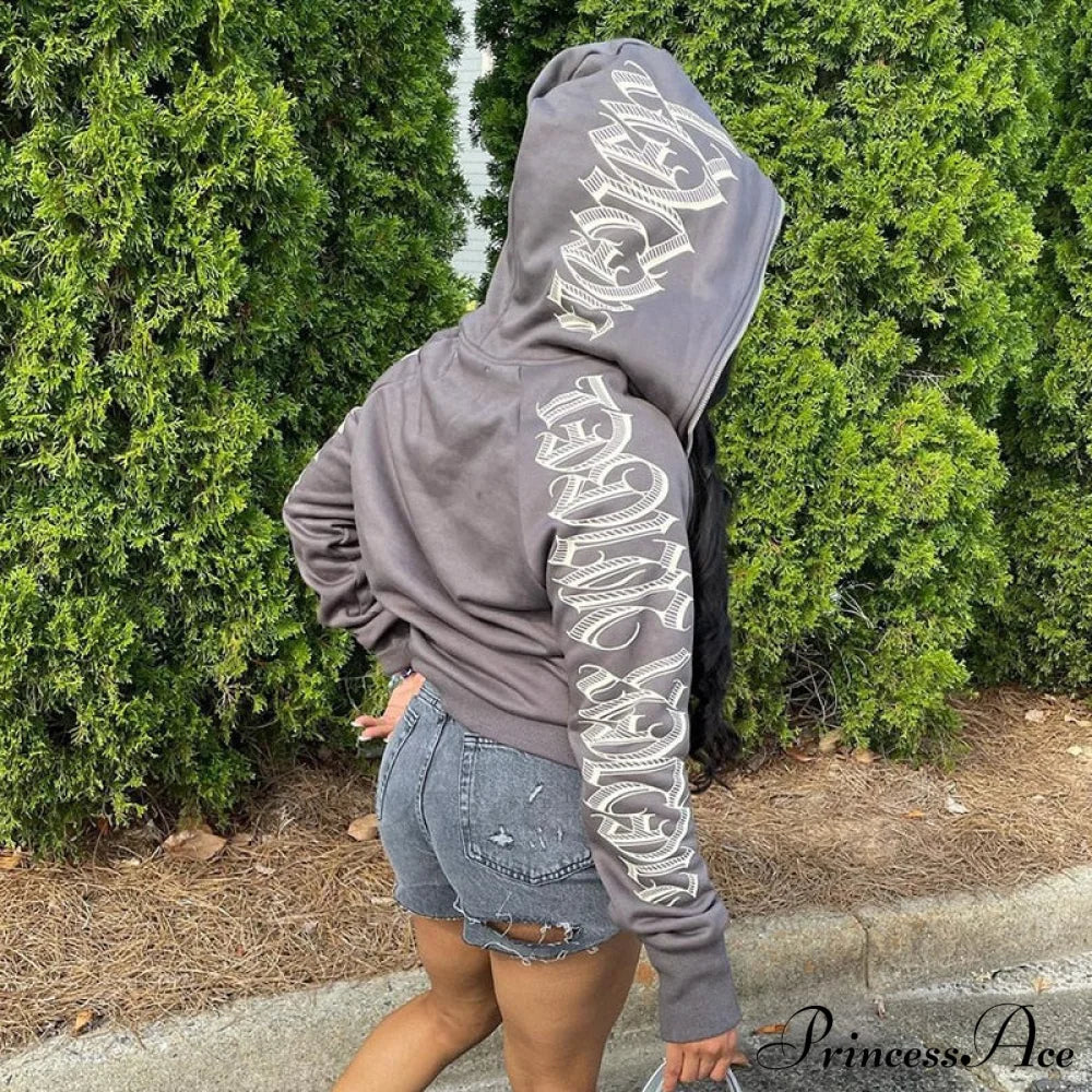 Zip Up Streetwear Letter Printed Hoodies Grey 1 / S Sweatshirts & Hoodies-L